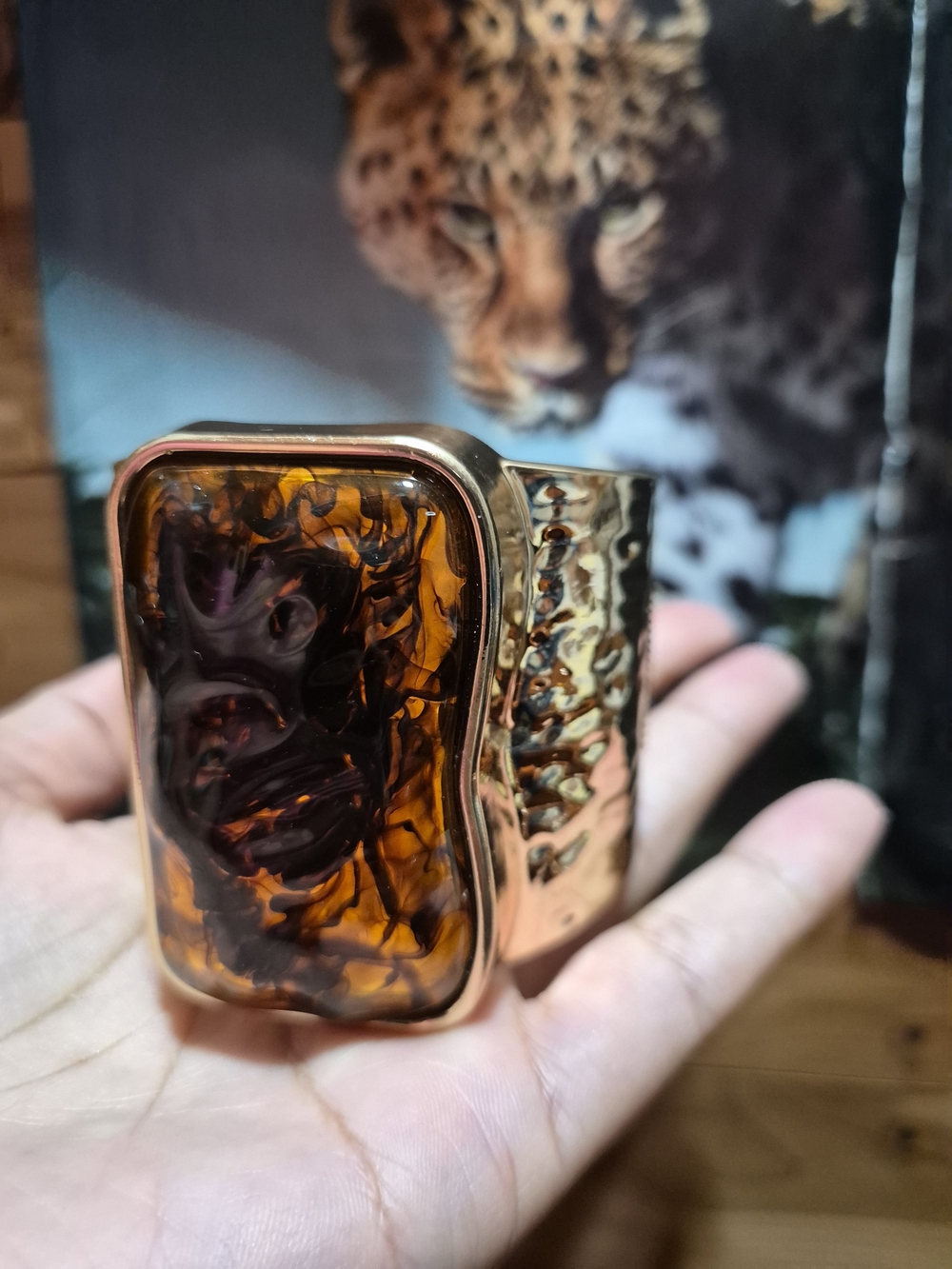Gold-Tone Resin Statement Cuff Bracelet - Amber Brown